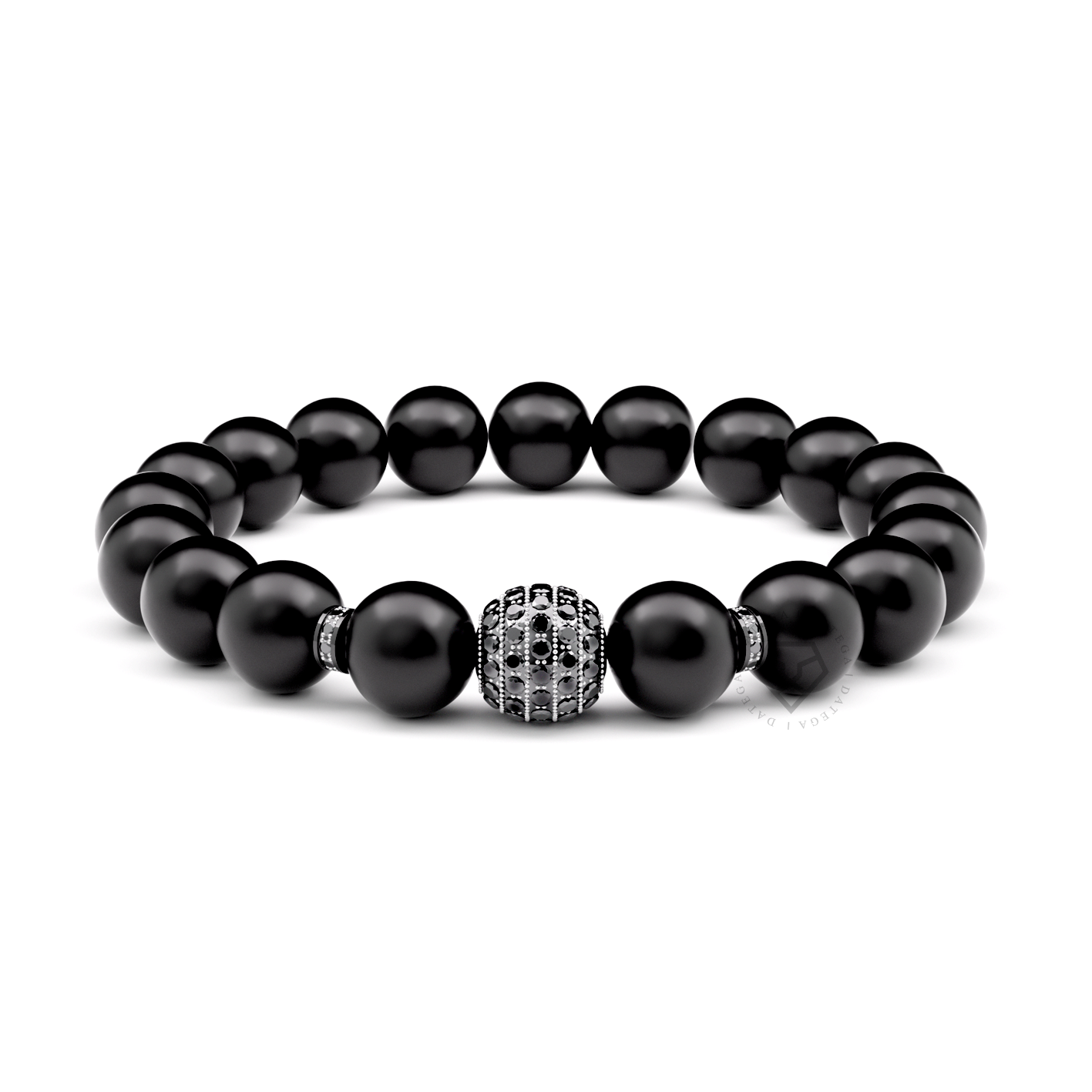 Rhodium Cz Ball & Rings Matte Onyx - Elastic