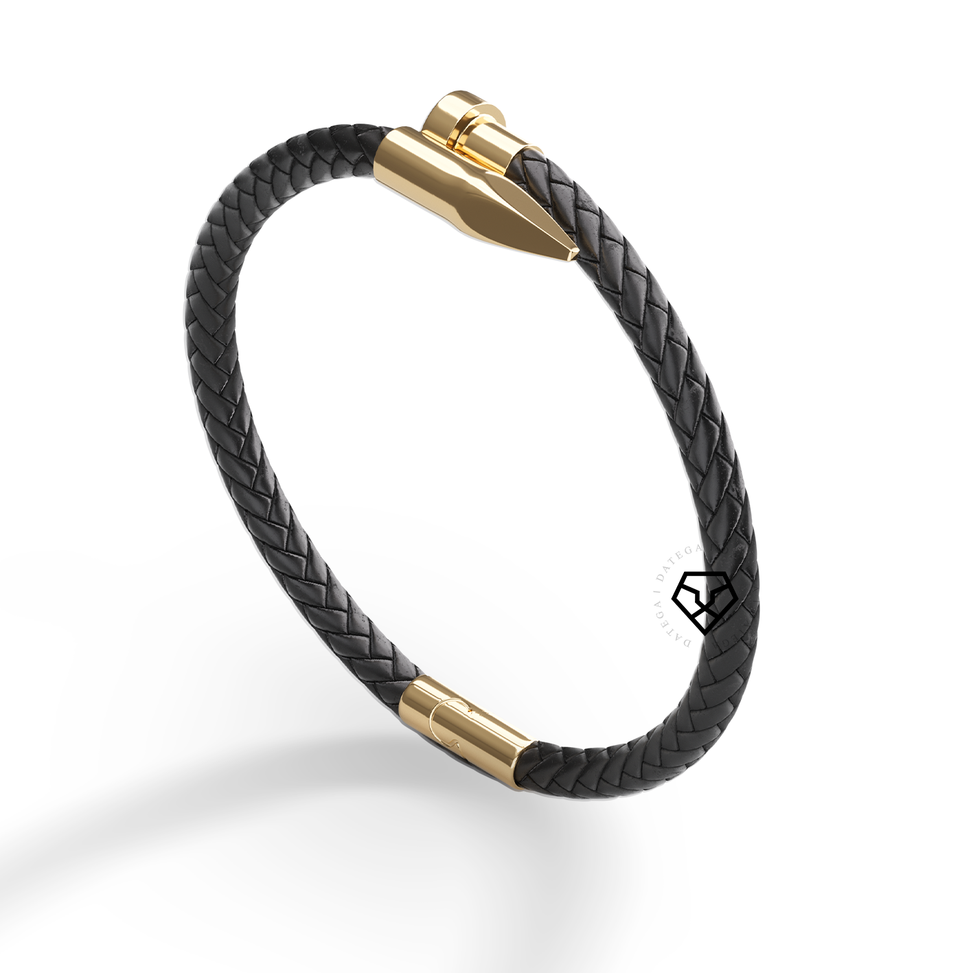 Nail Yellow Gold Braided Black Leather